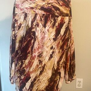 Investments Abstract A-line Skirt in Burgundy, Cream and Olive